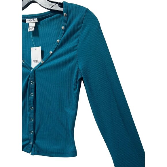 Rue 21 - Women's Casual Long Sleeve Button Down T-Shirt - Blue - Small - Picture 13 of 13